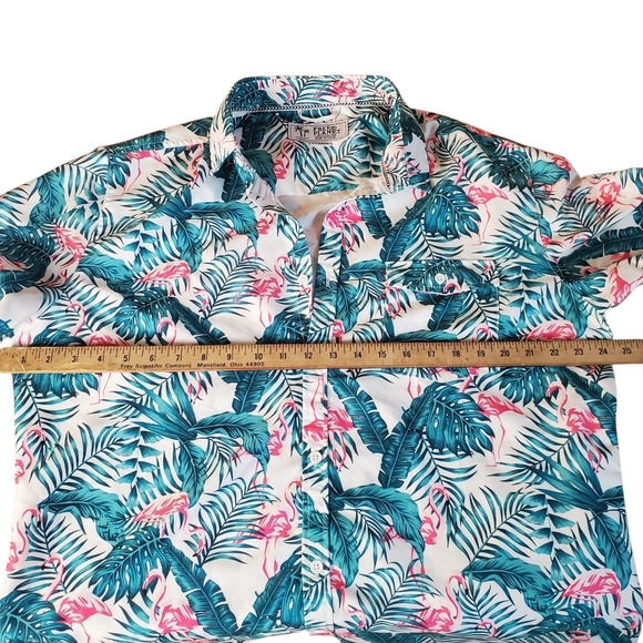 Free Planet Blue Pink Hawaiian Shirt XL. Palms & Flamingos : sku A0009 - Picture 8 of 9